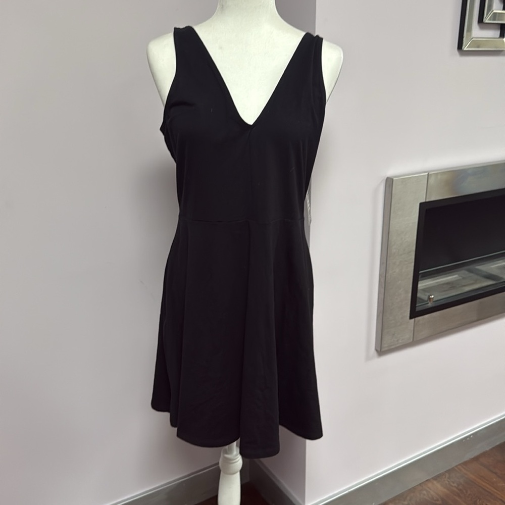 Express Black V-Neck Sleeveless Fit-and-Flare Dress